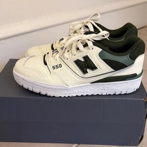 New Balance 550 Cream and Dark Green Sneakers